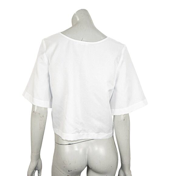 VETTA Women's Cropped V-Neck Blouse Short Sleeve White Size Medium - Picture 5 of 8